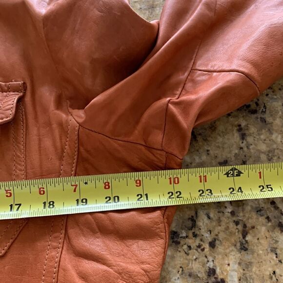 Vintage 1970s Camel Brown Leather Jacket Pointed Collar Men’s size 44 - Picture 11 of 13